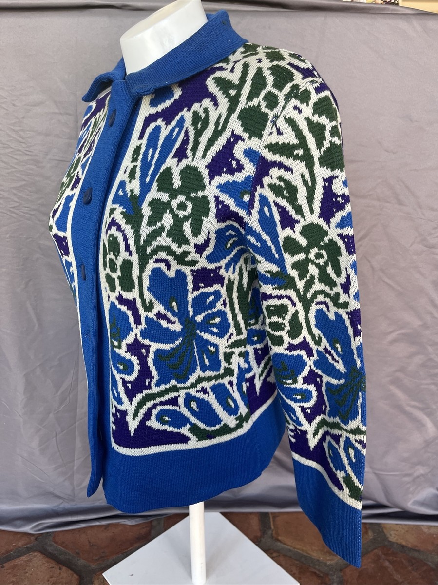 Vintage 60's Catalina Jacquard Cardigan Sweater Womens 38