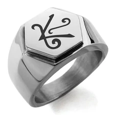 Stainless Steel Reiki Shanti Peace Mens Hexagon Crest Signet Ring