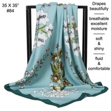 Square Womens Scarf Print Office Head Shawl-Silk Gold Satin 35" Black Large