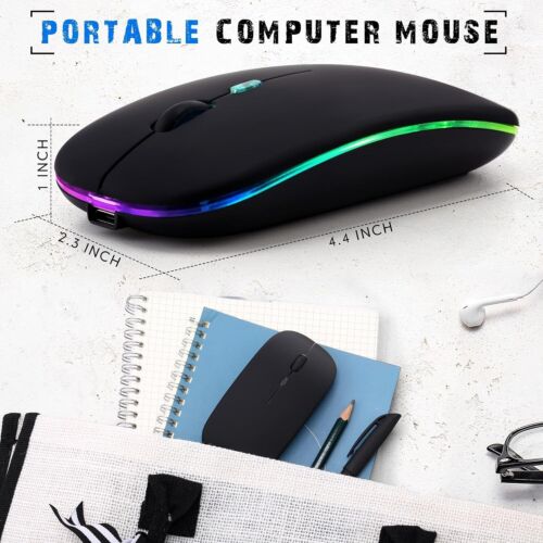 2.4GHz Wireless Optical Mouse USB Rechargeable RGB Cordless Mice For PC Laptop - Picture 1 of 5