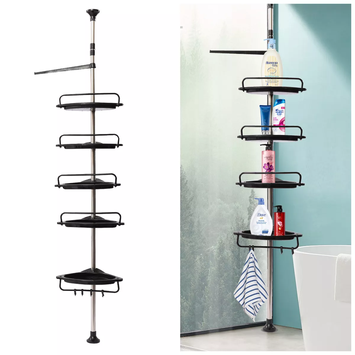 4/5 Tiers Stainless Steel Bathroom Shelf Baskets Wall Shelf Corner