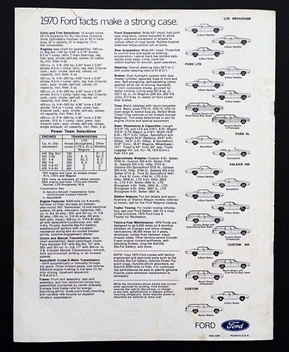 1970 FORD LTD Brougham XL Convertible GALAXIE CUSTOM 500 / Dealer SALE BROCHURE - Picture 9 of 9