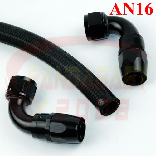1M Braided Oil Fuel Hose Line AN16 16AN -16 Elbow 90 Deg End Fitting Adapter Kit - Picture 3 of 6