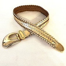 Lady Captiva Braided Woven Leather Belt 4408 Women Size S Gold