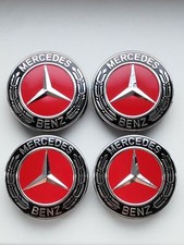 4x75mm Mercedes Benz Rot/Schwar/Chrom Nabendeckel Nabenkappen Radkappen Emblem