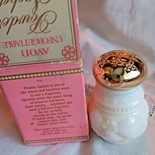Avon Unforgettable Powder Sachet 1.25 oz Milk Glass Jar new old stock