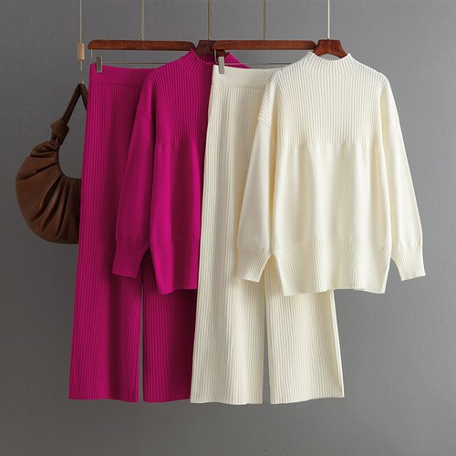 Conjunto de suéter de punto informal suelto coreano otoño cuello redondo para mujer 2 piezas - Imagen 1 de 25