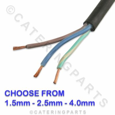 VARIOUS LENGTHS OF 3 CORE H07RNF RUBBER MAINS FLEX WIRE 1.5mm - 2.5mm