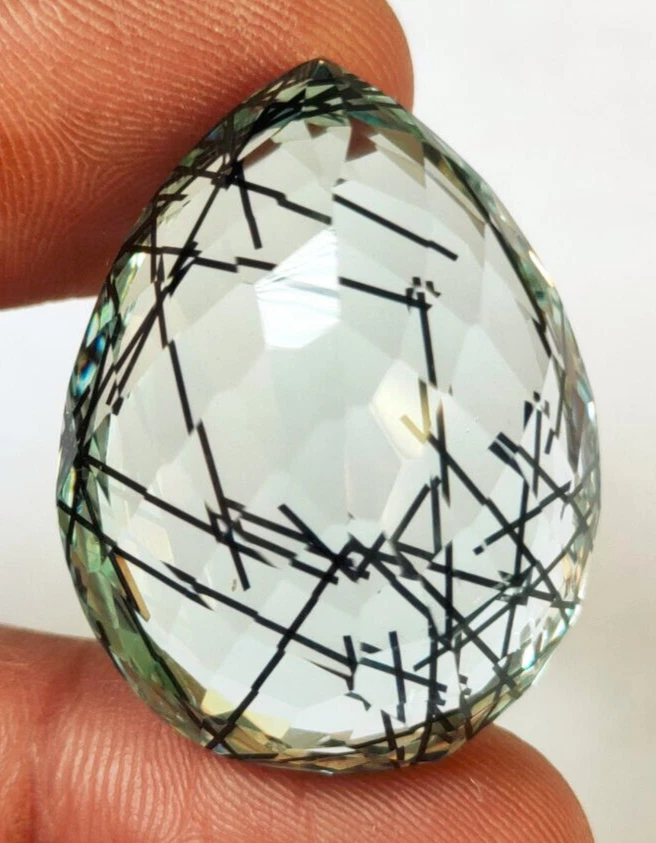 Large Black Rutilated Quartz Pear Cut 76.25ct Loose Gemstone for Wire Wrapping - Image 4 of 4