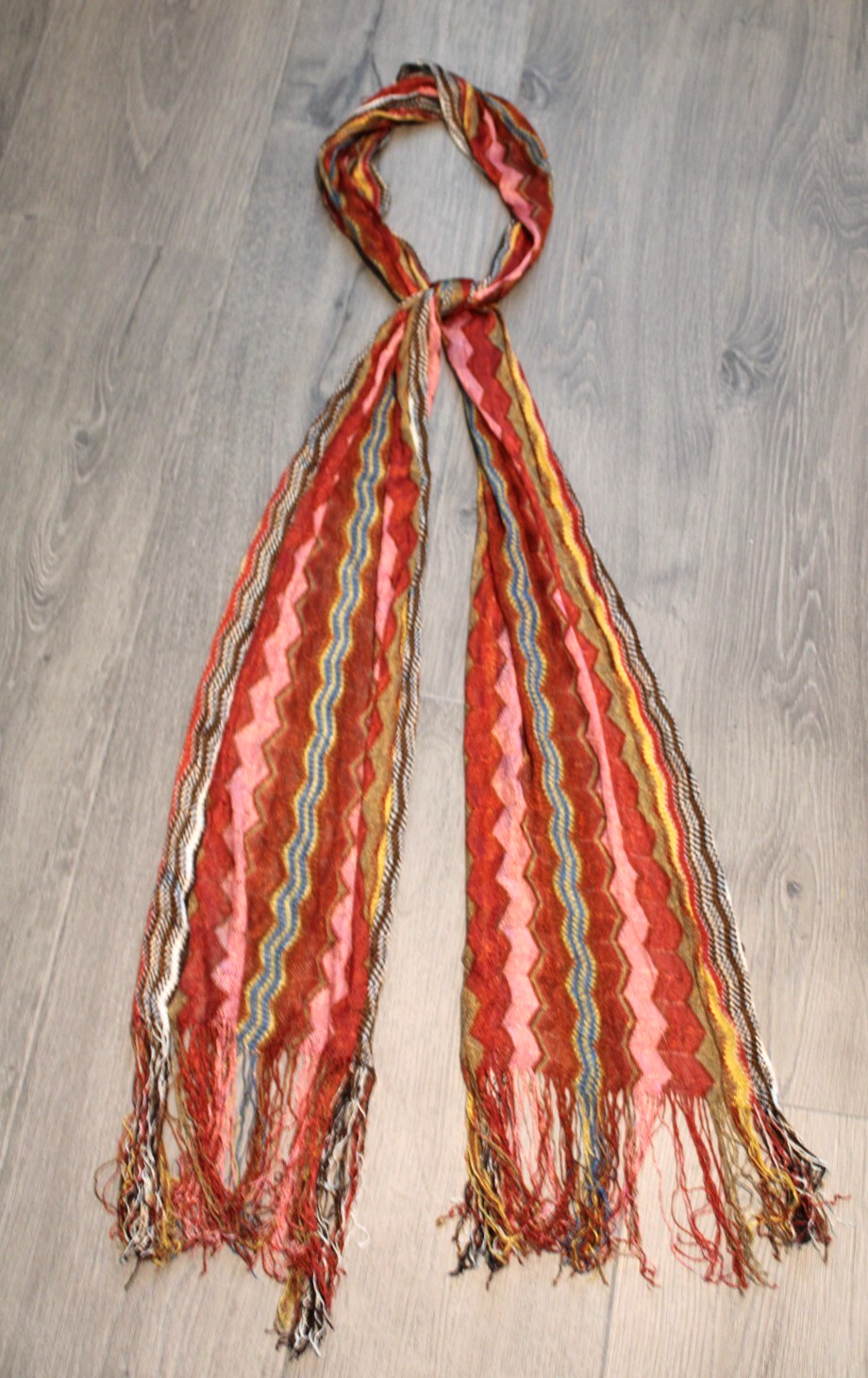 Lightweight Rectangle Scarf Peach Rust ZigZag Str… - image 3