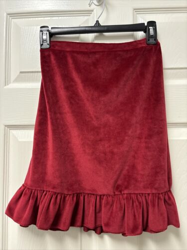 NWT Bebe Organic Girls Velour Skirt Burgundy Ruffle Size 8