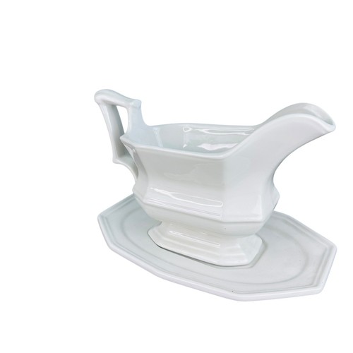 Vintage RED CLIFF IRONSTONE White Footed Gravy Boat With Plate Farmhouse - 第 12/15 張圖片