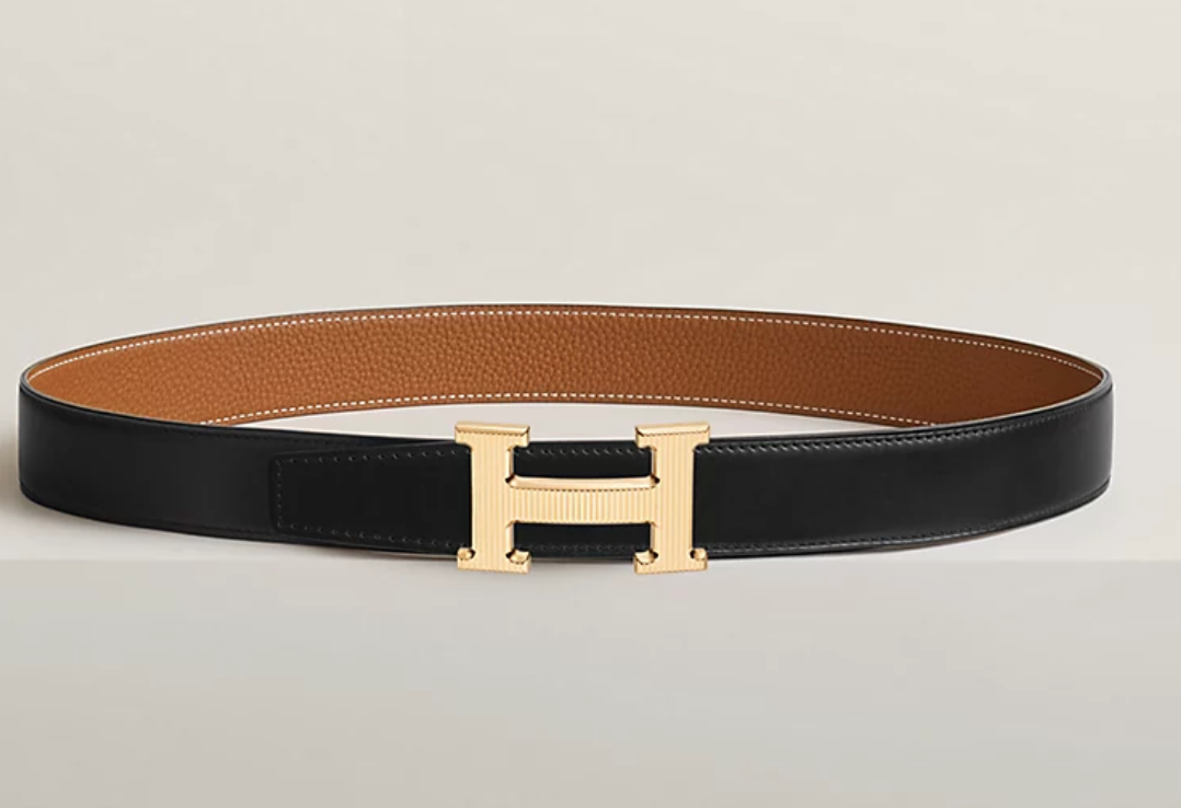 Size 95 NEW Hermes GOLD H Striee Belt Buckle & Reversible Leather