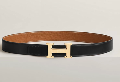 Size 95 NEW Hermes GOLD H Striee Belt Buckle & Reversible  display picture 2