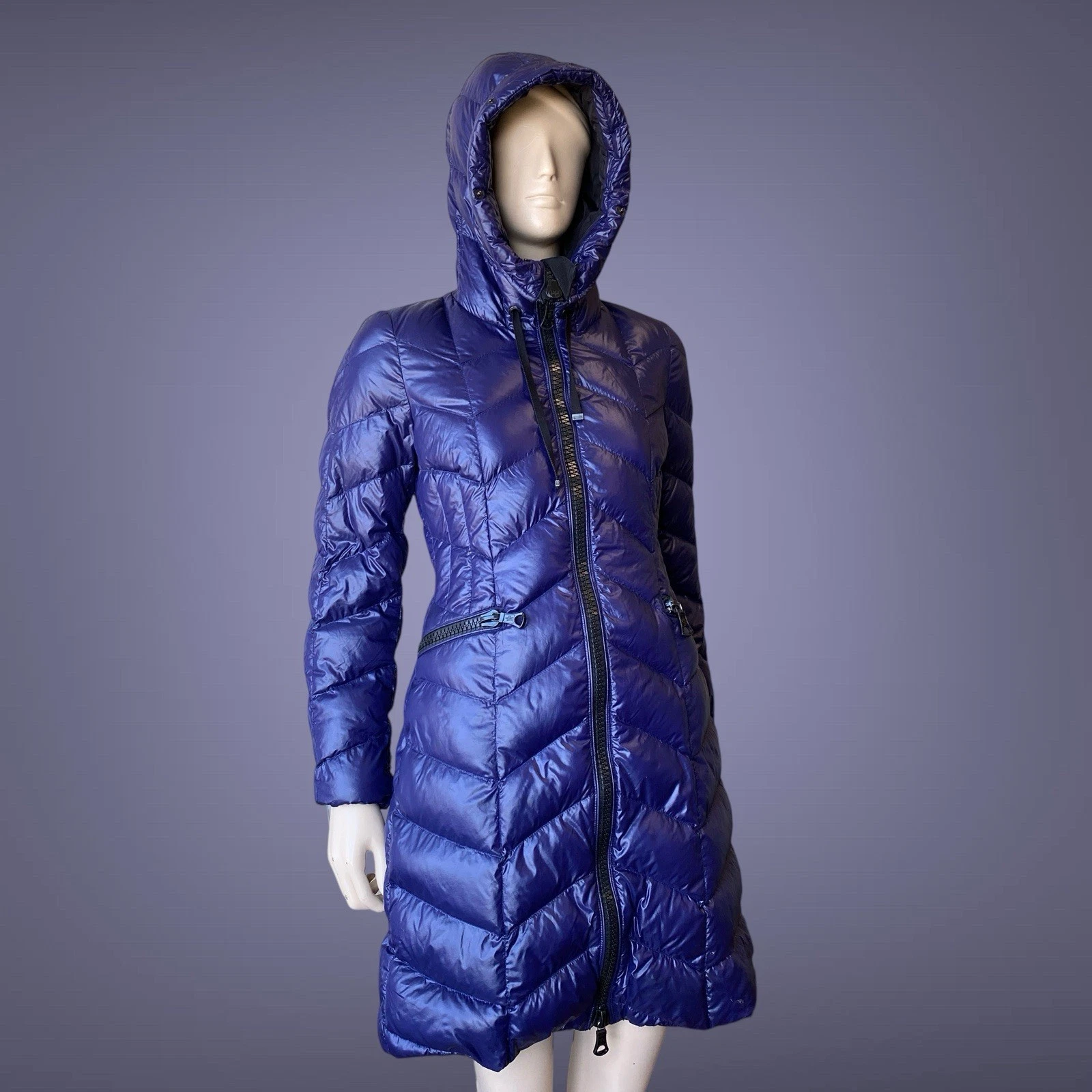 Cappotto trapuntato Moncler Belloy donna viola blu piumino taglia 2 S