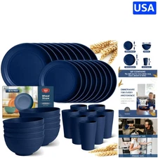 Colorful 32-Piece Wheat Straw Dinnerware Set - Dishwasher Safe & Family-Friendly