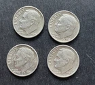 4 Silver Dime Lot Roosevelt 90% 1954,  1960d,  2-1964  vf-xf  key date 1964