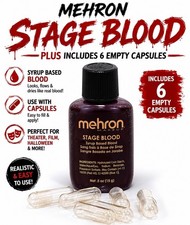 MEHRON RED BLOOD .5 OZ 6 EMPTY CAPSULES Fake Makeup Halloween Special Effects