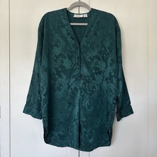Vintage Victoria  s Secret Gold Label Emerald Green Satin Sleep Shirt Size M