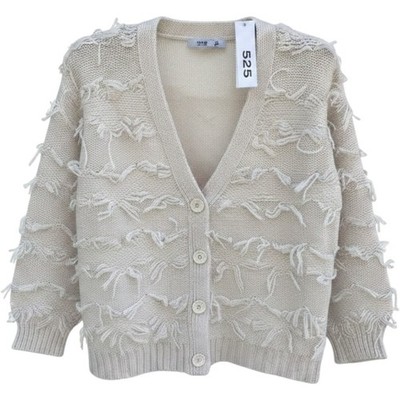 525 America Beige Oversized Textured Fringe V Neck Button Cardigan Sweater S NWT
