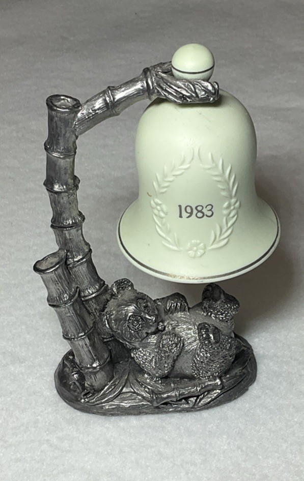 Michael Ricker Pewter 1983 Ceramic Bell on Bear Stand Signed Numbered (5C)