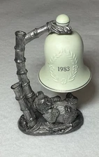 Michael Ricker Pewter 1983 Ceramic Bell on Bear Stand Signed Numbered (5C)