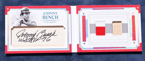 Johnny Bench 2017 National Treasures Legends Cuts Materials auto booklet  /4