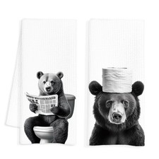 2 Pack 16x24 Inch Funny Bear Hand Towels, Bear Bathroom Decor, Kids, Gifts