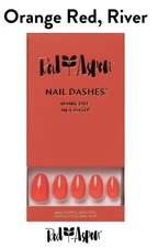Red Aspen Press On Nails, Short Almond, Orange Red, River b1 