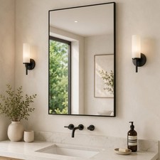 24"x36" Matte Black Rectangle Vanity Mirror, Slim Metal Frame, Horizontal Mount