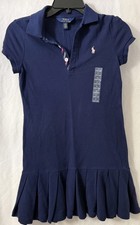 Polo Ralph Lauren Stretch Navy Blue Polo Dress Youth Girls Sz L 12-14 nwot