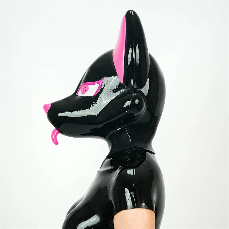 FETURAX BDSM Silicone Velvet Fox Pup Hood Mask Headgear For Cosplay Halloween - Image 3 of 4