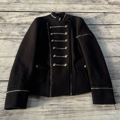 Vintage Black Napoleon Military Jacket Cropped Wool Button Y2K