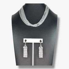 Vintage Sarah Coventry Silvery Cascade Necklace Earring Set Silver 1970s Glam