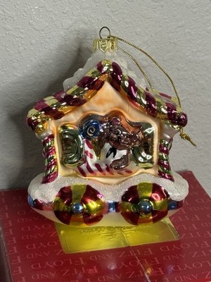 Fitz And Floyd Christmas Tree Train Glass Blown Ornament No Box 4  Tall
