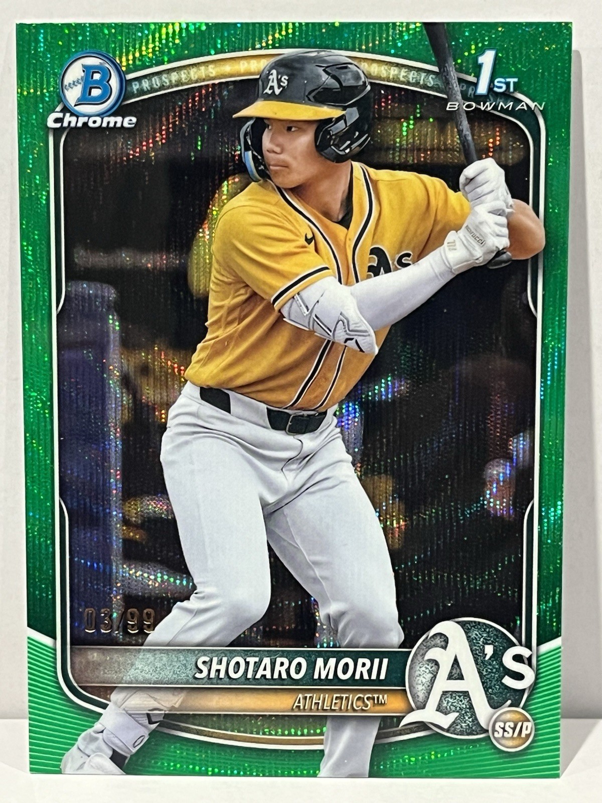 2025 Bowman Chrome Shotaro Morii 1st Green Shimmer Refractor /99 🔥Athletics🔥