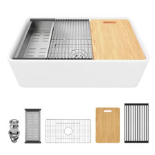 Derbyshire 33 In. Ceramic Single Bowl Farmhouse Apron Workstation Kitchen Sink w