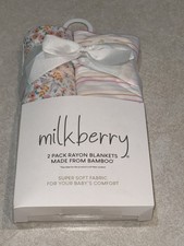 Milkberry Blankets Bamboo Pink Floral Print Multi Colored Stripe Set of 2 New