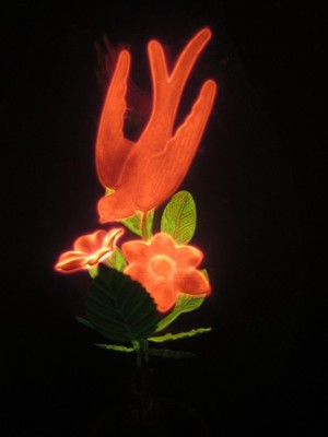 Vtg. Neon Aerolux Style Sparrow & Flowers  Light Bulb Milk Glass Finger Lamp