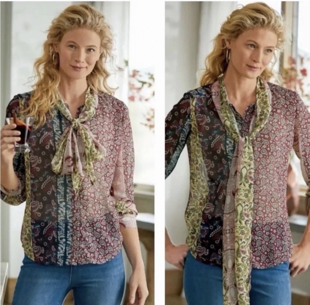 Soft Surroundings Langdon Button Down Top Paisley… - image 1