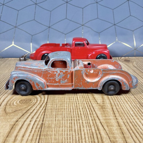 2 Posten Vintage 9 Zoll Hubley Kiddie Spielzeug #474 rot Abschleppwagen 1940er 50er Ford - Bild 7 von 13