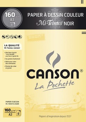 CANSON Künstlerpapier Mi Teintes DIN A3 schwarz 8 Blatt