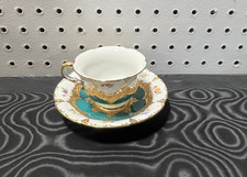 Meissen Green  Gold Floral B-Form Demitasse Cup  Saucer