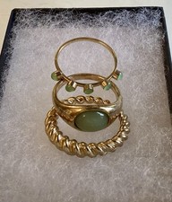 Set Of Three Stacking Rings Gold Tone Green Stones Size Q New Costume