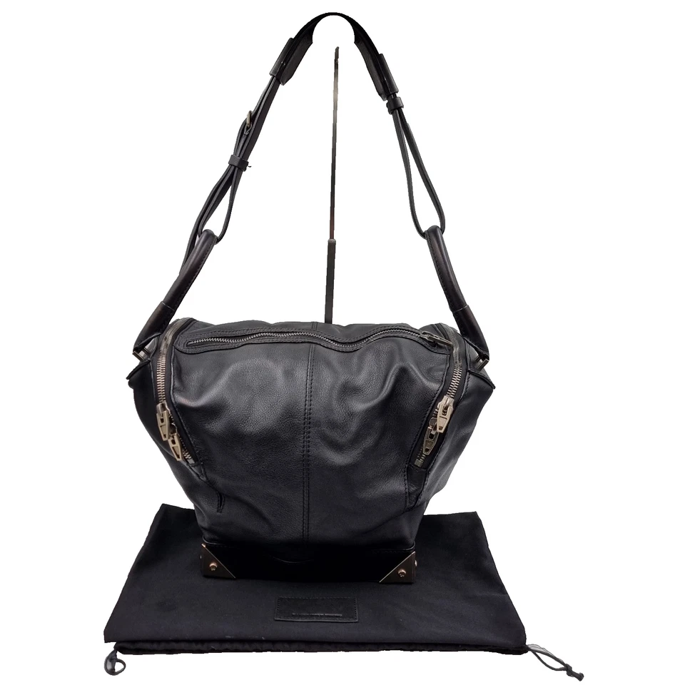 Alexander Wang Marina Black Genuine Leather Duffle Shoulder Crossbody Bag Purse - Image 3 of 4