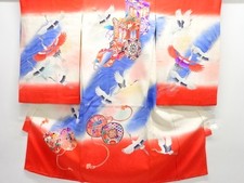7657568: JAPANESE KIMONO / ANTIQUE KIMONO / SILK / EMBROIDERY / CARRIAGE CRANE