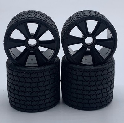 Gravity RC TYPE12 12th Scale Rubber Tires on Black Wheels Set of 4 GRC142B