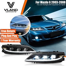Pair Vland Fit Mazda 6 2003-2008 Led Projector Headlights Wsequential Signals