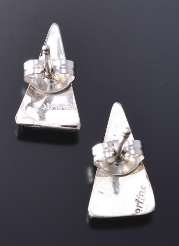 Silver & Turquoise Multistone Zuni Inlay Post Earrings by Jennette Chavez 5G22F - Picture 4 of 6