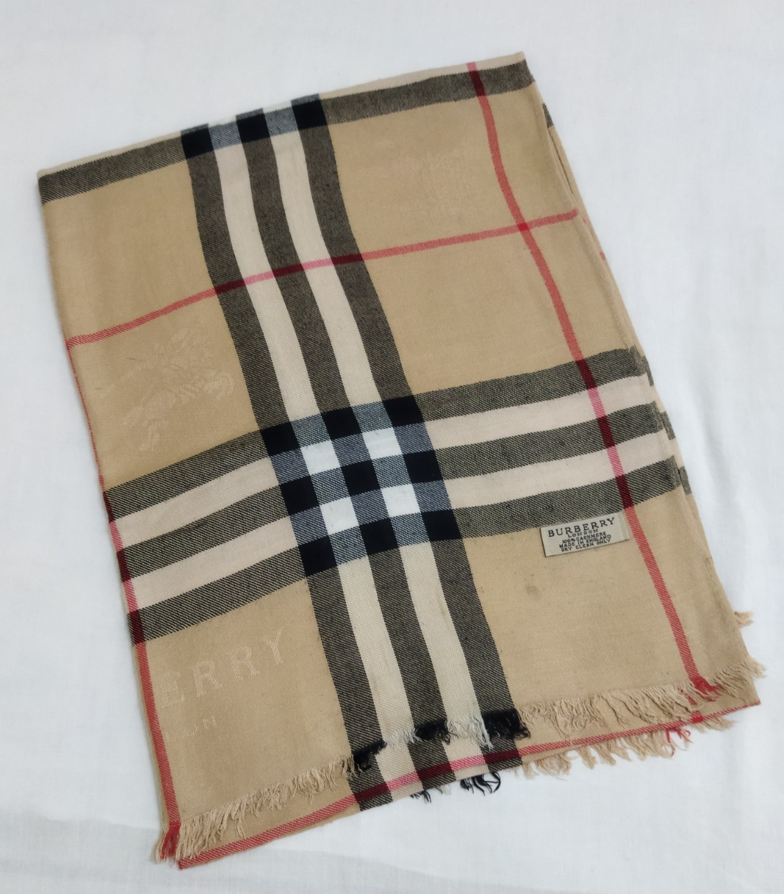 Burberry London Scarf 100% Cashmere Beige Shawl Rectangular Women Stole Wrap